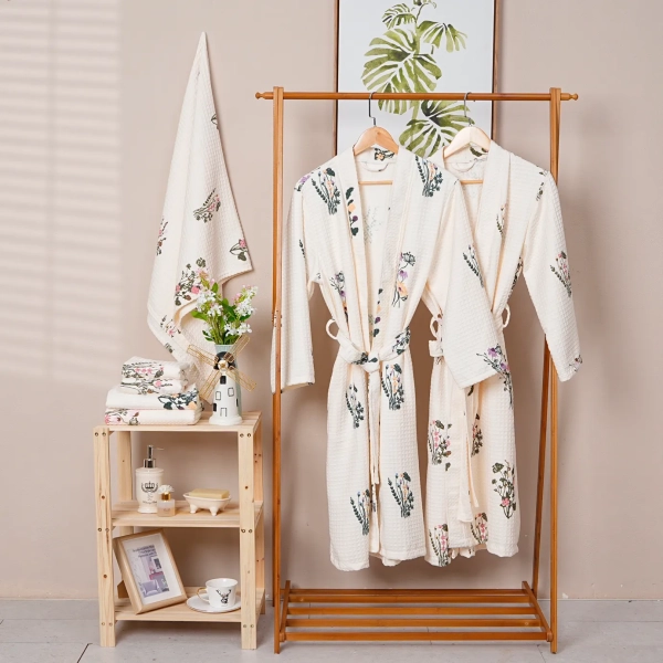 Printed Waffle Bathrobe Towel