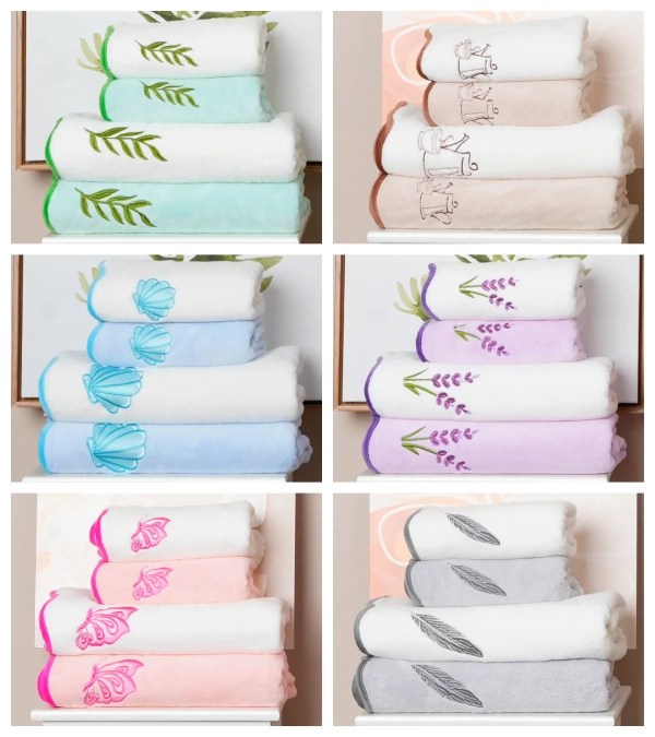 Wave Border Embroidery Towel