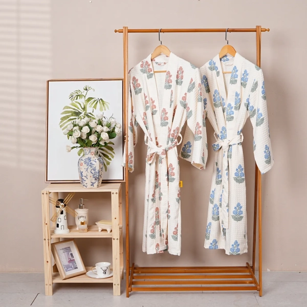 Printed Waffle Bathrobe Towel